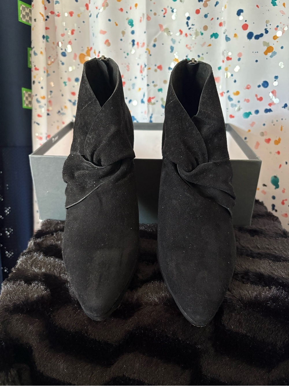 Eileen Fisher Black Suede Pointed Toe Ankle Booties